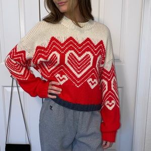 Free People Knitted Cream & Red Sweater